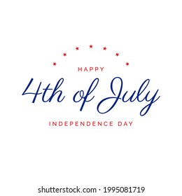 Happy 4th of July American Independence Day Square Banner Design Template. 4th of July Handwritten Style Cursive Text with Stars on White Background.