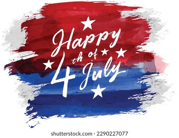 Happy 4th of July American independence day sign symbol on red and blue grunge brush stroke. Vector design.