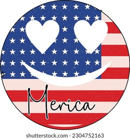 Happy 4th of July American Independence Day Patriotic Colorful Design on White Background. Funny US Flag Embedded Sublimation Graphic Template for Print on Demand Business and Printing Industry