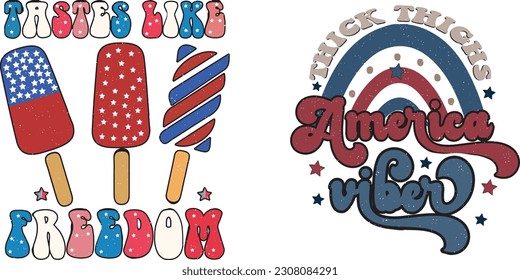 Happy 4th of July American Independence Day Colorful Graphics Bundle on White Background. Funny Fourth of July US National Patriotic Celebration Typographic Quotes for Print on Demand Business. 