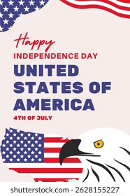 Happy 4th of July Background Design. United States of America Independence Day Celebration. Banner, poster, greeting card. Flag and eagle Vector illustration.