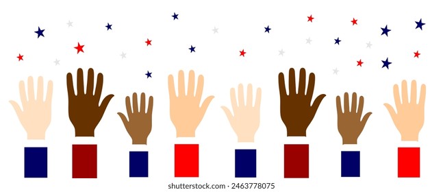 happy 4th of july background ith raise hand and star colour red blue grey. background theme to celebrate USA independence da