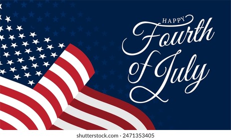 Happy 4th of July Background template design with waving American flag to celebrate the American Independence Day. Vector Illustration template