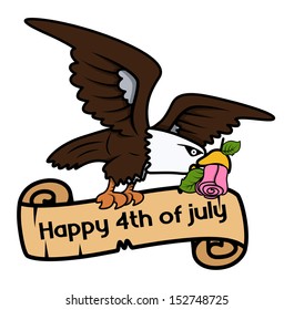 Happy 4th of july bald eagle banner with rose
