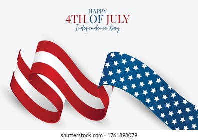 Happy 4th of July banner background. Waving USA national flag ribbon. Realistic vector illustration.