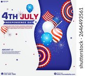 Happy 4th of July Banner Design with Patriotic Balloons and Fireworks. 4th July USA Independence Day social media poster design with balloon, flag, and star. USA Independence Day Poster template. 