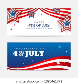 Happy 4th Of July Banner Set Vector Illustration.  Voucher Design.