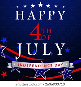 Happy 4th of July banner with stars and stripes. USA Independence Day background. Vector illustration.