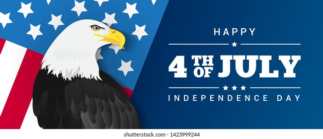 Happy 4th of July Banner Vector illustration.  Bald eagle with Flag of the United States.