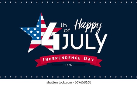 Happy 4th of July Banner Vector illustration, Independence Day, 4th of July with US flag inside star on dark blue background.