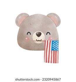 Happy 4th of July bear watercolor vector Illustration