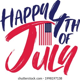 happy 4th of July beautiful brush script font lettering banner over white background