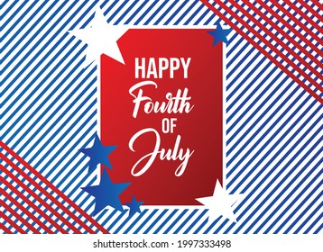 happy 4th of July beautiful lettering with red and blue pattern background, USA independence day vector design