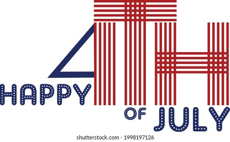 happy 4th of July beautiful lettering with red stripes of the flag over white background