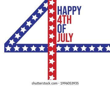 Happy 4th of July beautiful typographic vector design, 4 july lettering in blue and red color over white background