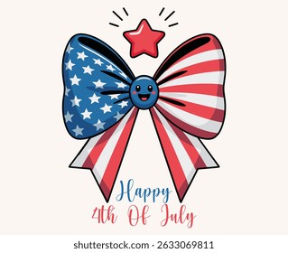 Happy 4th of July Bow with American Flag Design Illustration, 4th July American Pride