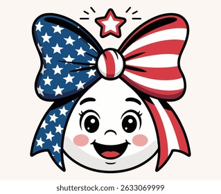 Happy 4th of July Bow with American Flag Design Illustration, 4th July Pride