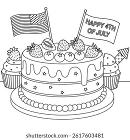 Happy 4Th of July Cake Coloring Page for Kids