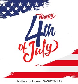Happy 4th of July calligraphy with flag of US. Happy Fourth of July - Independence Day USA, vector illustration for greeting card or banner template