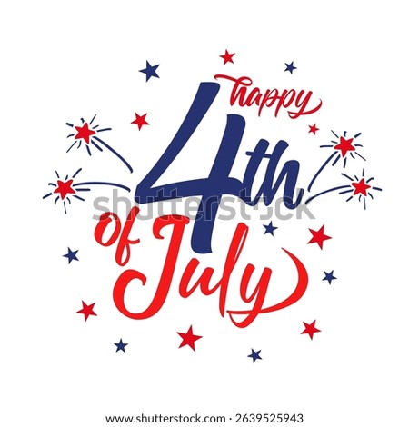 Happy 4th of july calligraphy logo design. Happy Fourth of July, Independence Day USA lettering hand drawn greeting card with typography and fireworks. Vector illustration