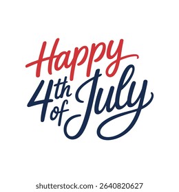 Happy 4th of July Calligraphy in Red and Blue for Patriotic Designs

