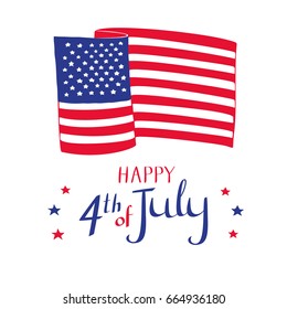 Happy 4th of July card. Hand drawn American flag and stars.
