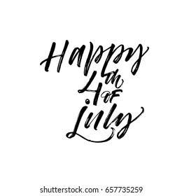 Happy 4th of july card. Independence Day of America. Ink illustration. Modern brush calligraphy. Isolated on white background.