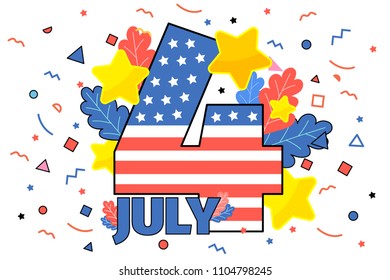 Happy 4th of July. Concept of Independence Day of USA. July Fourth. Flat design, vector illustration.
