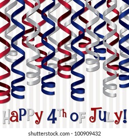 Happy 4th of July curling ribbon card in vector format.