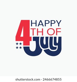 Happy 4th of July custom typography design with red and blue text. Fourth July American Independence Day celebrating poster, banner, social media post design. 4th of July sticker, label, card, badge