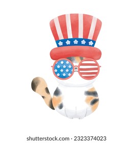 Happy 4th of July cute calico cat vector Illustration 