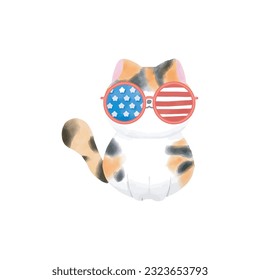 Happy 4th of July cute calico cat vector Illustration 
