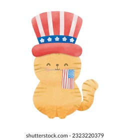 Happy 4th of July cute red tabby cat vector Illustration 