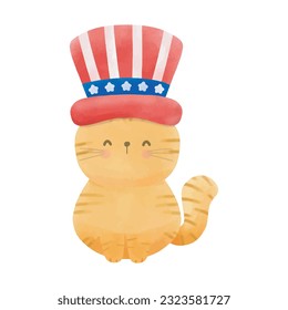 Happy 4th of July cute red tabby cat vector Illustration 
