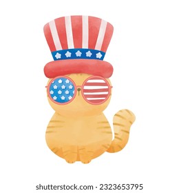 Happy 4th of July cute red tabby cat vector Illustration 