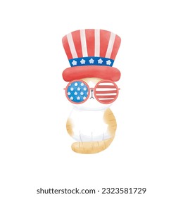 Happy 4th of July cute tabby cat vector Illustration 