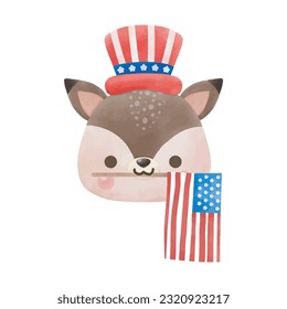 Happy 4th of July deer watercolor vector Illustration
