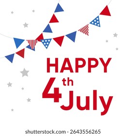 Happy 4th of July design on white background. Fourth July American Independence Day celebrating poster, banner, social media post design.