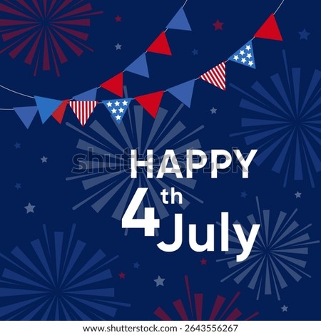 Happy 4th of July design on blue background. Fourth July American Independence Day celebrating poster, banner, social media post design.