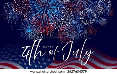Happy 4th of July, fireworks background, USA flag poster