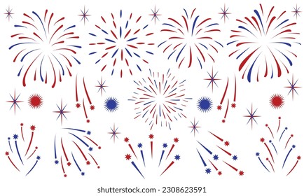 Happy 4th July fireworks. Celebration firework explore. Sparkle firecracker.