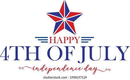 Happy 4th of July (Fourth of July) Independence Day greeting banner. American flag stripes and star on a white backorund