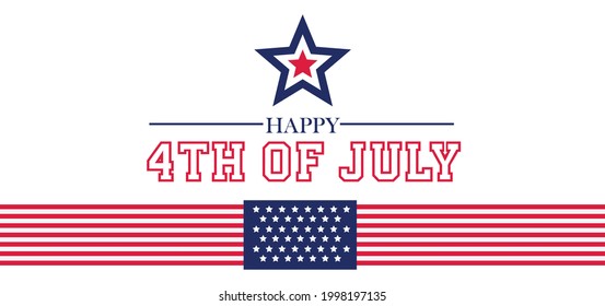 Happy 4th of July (Fourth of July) Independence Day greeting banner. American flag stripes and stars on a white background