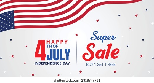 Happy 4th of July. Fourth July Independence Day USA.
Independence Day sale web banner. Independence Day USA social media promotion template. greeting card, banner, poster with United States flag