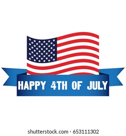Happy 4th Of July, July Fourth, Independence Day vector design, 
vector american flag and a ribbon, vector illustration on a white background