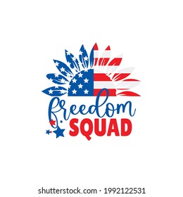 Happy 4th of July in fun red and blue letters with American flag and stars text vector graphic