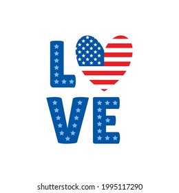 Happy 4th of July in fun red and blue letters with American flag and stars text vector graphic