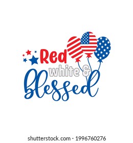 Happy 4th of July in fun red and blue letters with American flag and stars text vector graphic