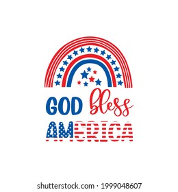 Happy 4th of July in fun red and blue letters with American flag and stars text vector graphic