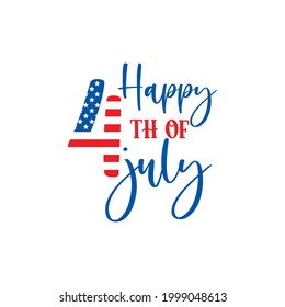 Happy 4th of July in fun red and blue letters with American flag and stars text vector graphic